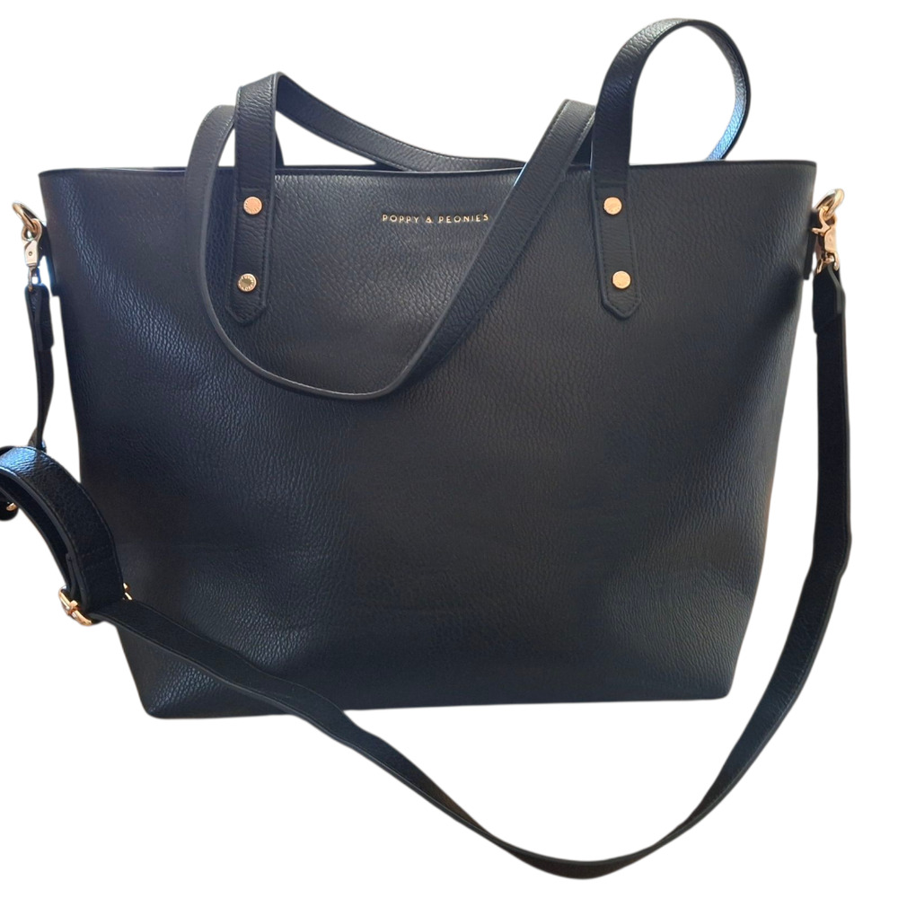 EUC Poppy & Peonies Go Getter Tote in Black Travel Bag Large Zip Top - Picture 5 of 7